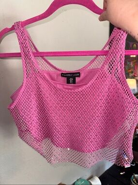 Sincerely Jules Hot Pink Mesh Overlay Crop Tank